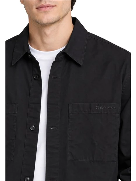 GIACCA CAMICIA IN COTONE E LINO UOMO NERO