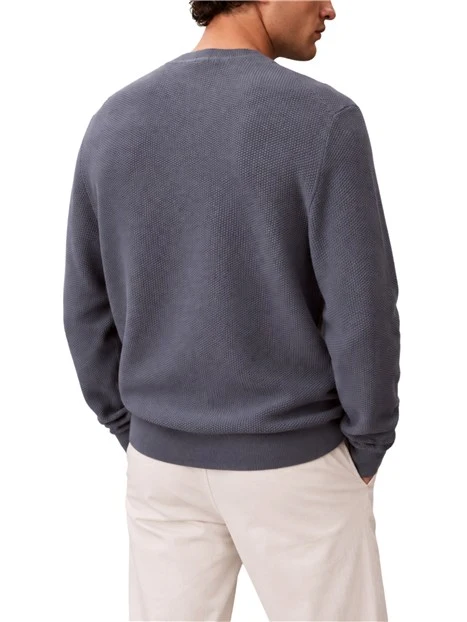 MAGLIA GIROCOLLO IN COTONE TRAMATO UOMO BLU