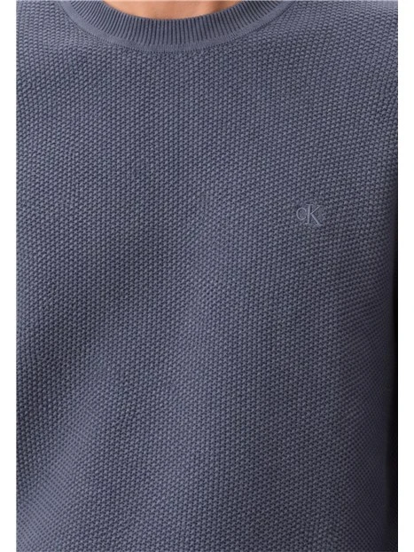 MAGLIA GIROCOLLO IN COTONE TRAMATO UOMO BLU