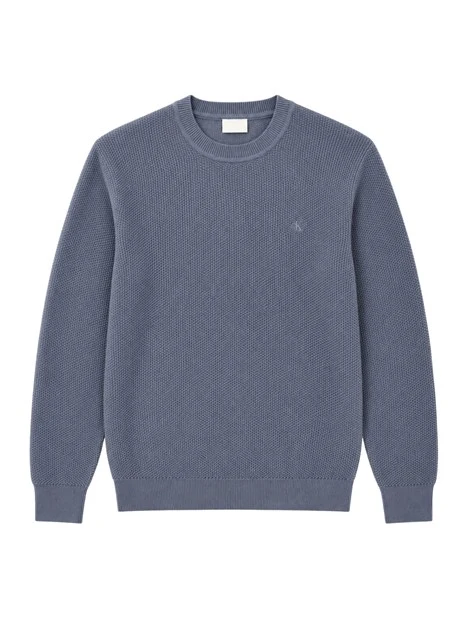 MAGLIA GIROCOLLO IN COTONE TRAMATO UOMO BLU