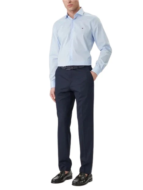 CAMICIA ELEGANTE NON IRON CON LOGO RICAMATO UOMO AZZURRO