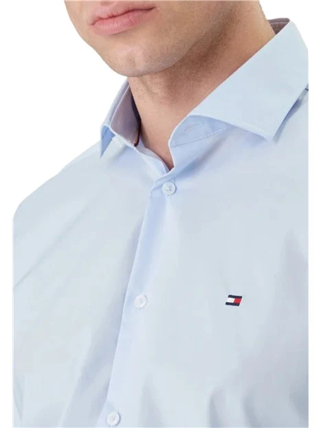 CAMICIA ELEGANTE NON IRON CON LOGO RICAMATO UOMO AZZURRO