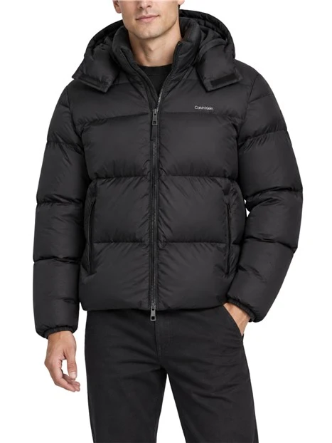 PIUMINO CON CAPPUCCIO IMBOTTITO PIUME UOMO NERO