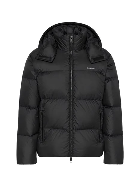 PIUMINO CON CAPPUCCIO IMBOTTITO PIUME UOMO NERO