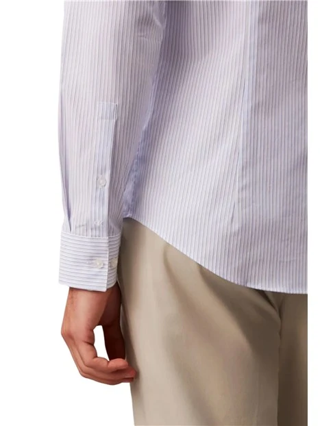 CAMICIA CASUAL SLIM FIT IN POPELINE DI COTONE A RIGHE UOMO BLU