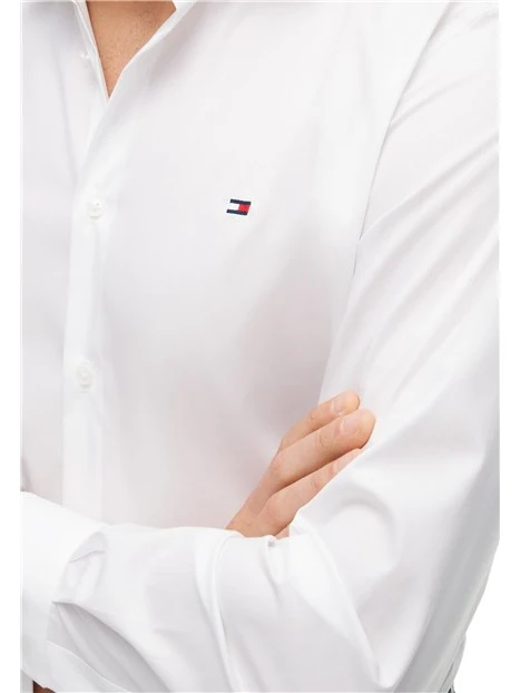 CAMICIA ELEGANTE CON BANDIERINA RICAMATA UOMO BIANCO