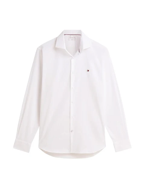 CAMICIA ELEGANTE CON BANDIERINA RICAMATA UOMO BIANCO