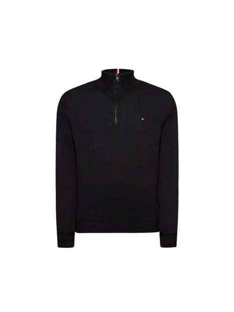 MAGLIA CON COLLO ALTO E MEZZA ZIP UOMO NERO