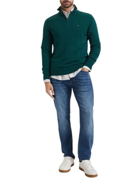 MAGLIA CON COLLO ALTO E MEZZA ZIP UOMO VERDE
