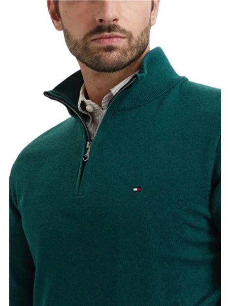 MAGLIA CON COLLO ALTO E MEZZA ZIP UOMO VERDE