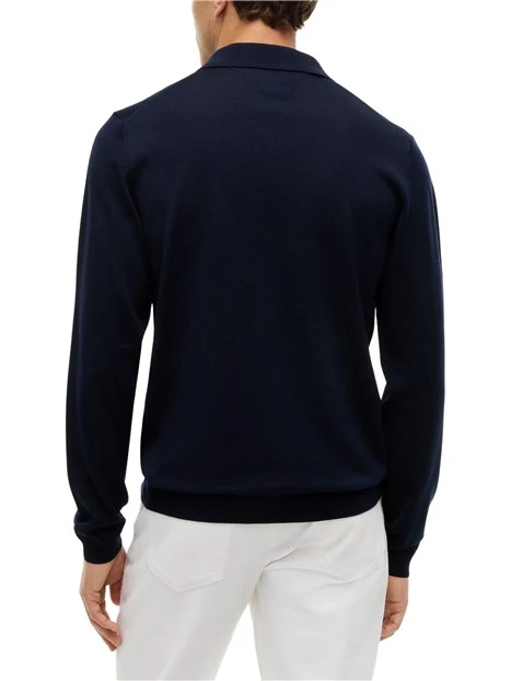 POLO MANICA LUNGA IN LANA PURA UOMO BLU