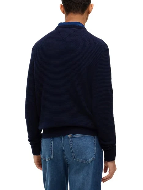 MAGLIA GIROCOLLO LAVORATA CON LOGO UOMO BLU SCURO