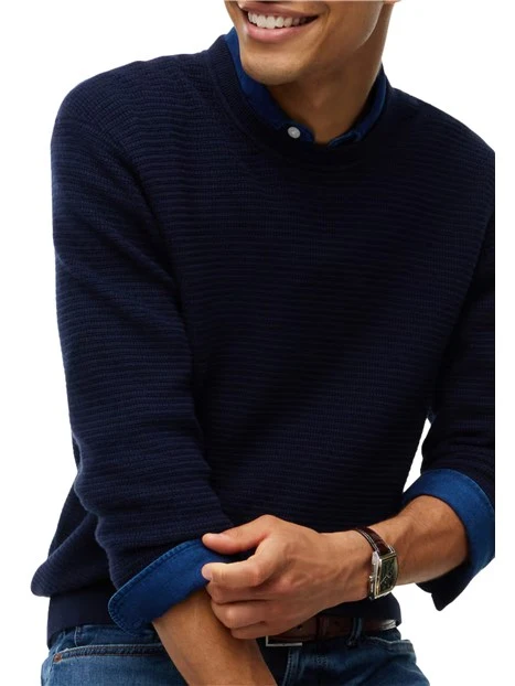 MAGLIA GIROCOLLO LAVORATA CON LOGO UOMO BLU SCURO