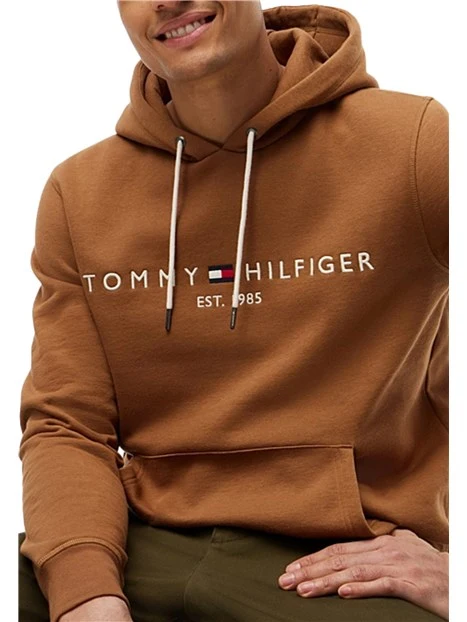 FELPA CON CAPPUCCIO E LOGO RICAMATO UOMO MARRONE