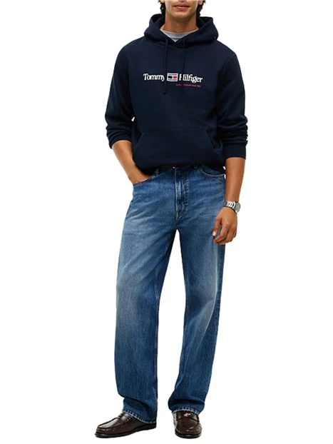 FELPA CON CAPPUCCIO E LOGO FRONTALE UOMO BLU NAVY