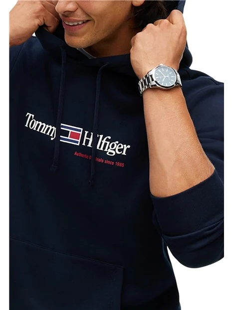 FELPA CON CAPPUCCIO E LOGO FRONTALE UOMO BLU NAVY