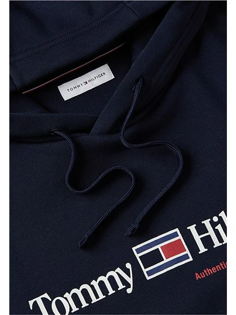 FELPA CON CAPPUCCIO E LOGO FRONTALE UOMO BLU NAVY
