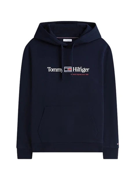 FELPA CON CAPPUCCIO E LOGO FRONTALE UOMO BLU NAVY