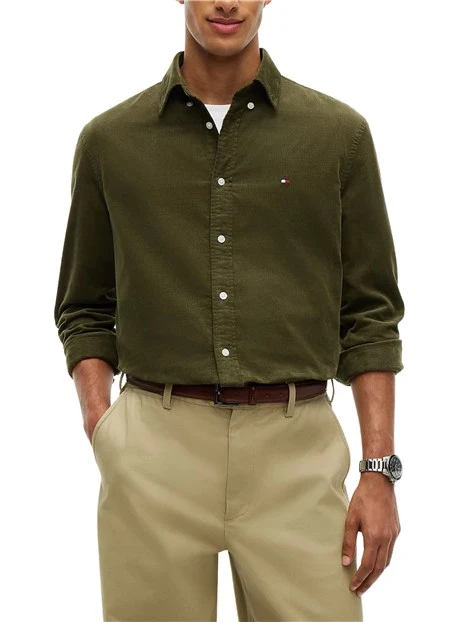 CAMICIA CASUAL IN VELLUTO A COSTE UOMO VERDE