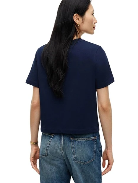 T-SHIRT MANICA CORTA CON LOGO RICAMATO DONNA BLU SCURO