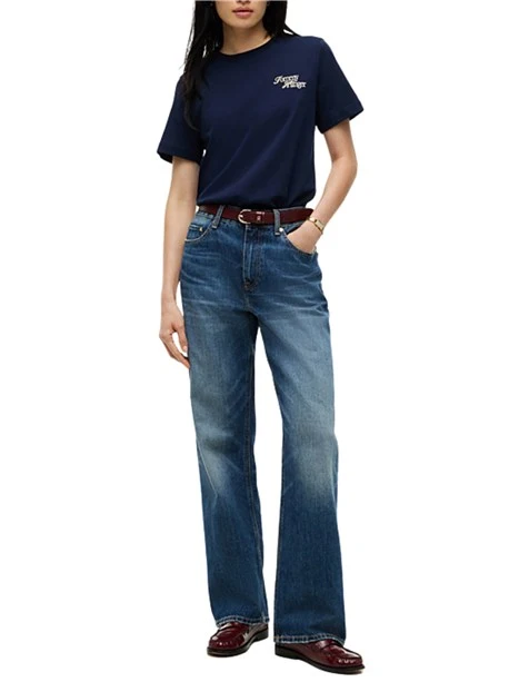 T-SHIRT MANICA CORTA CON LOGO RICAMATO DONNA BLU SCURO