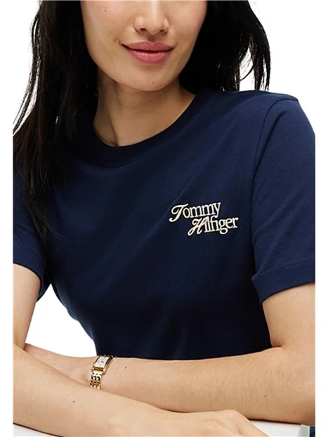 T-SHIRT MANICA CORTA CON LOGO RICAMATO DONNA BLU SCURO