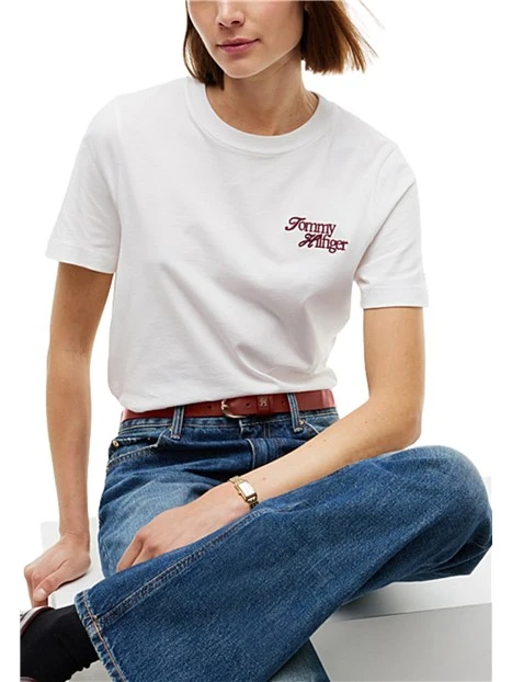 T-SHIRT MANICA CORTA CON LOGO RICAMATO DONNA BIANCO