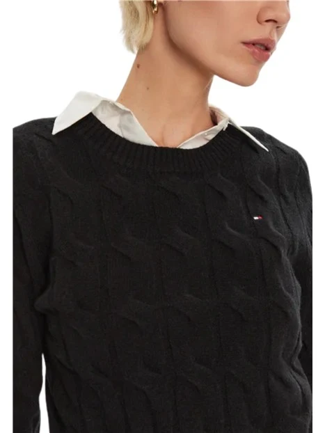 MAGLIA GIROCOLLO A TRECCE DONNA NERO