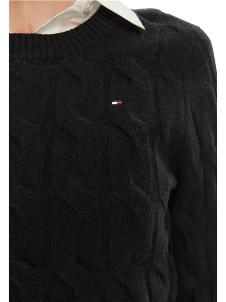 MAGLIA GIROCOLLO A TRECCE DONNA NERO
