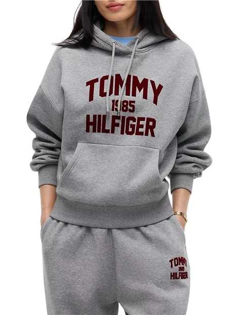 FELPA CON CAPPUCCIO STILE COLLEGE DONNA GRIGIO