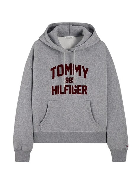 FELPA CON CAPPUCCIO STILE COLLEGE DONNA GRIGIO