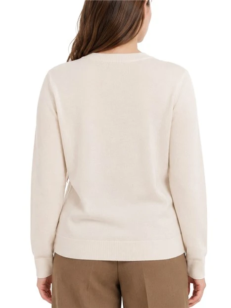 MAGLIA GIROCOLLO CON LOGO TONO SU TONO IN LANA VERGINE DONNA AVORIO