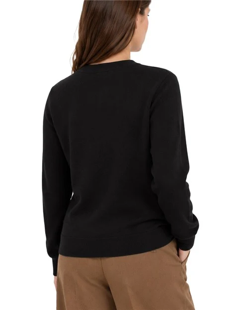 MAGLIA GIROCOLLO CON LOGO TONO SU TONO IN LANA VERGINE DONNA NERO