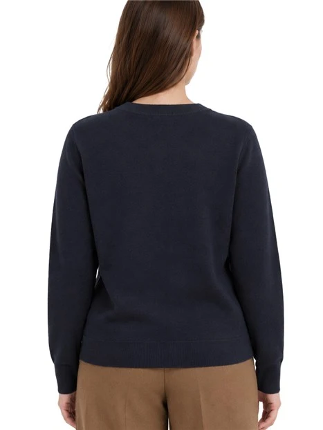 MAGLIA GIROCOLLO CON LOGO TONO SU TONO IN LANA VERGINE DONNA BLU