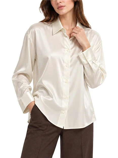 CAMICIA IN RASO DI SETA STRETCH DONNA BIANCO