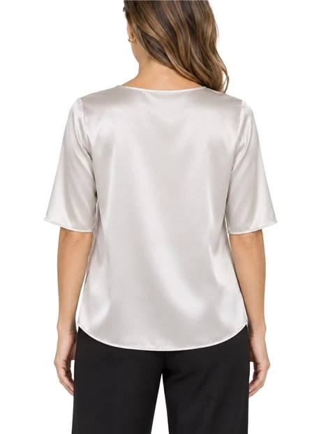 BLUSA MANICA CORTA IN SETA SATINATA DONNA GRIGIO