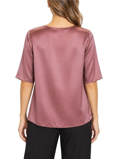 BLUSA MANICA CORTA IN SETA SATINATA DONNA ROSA