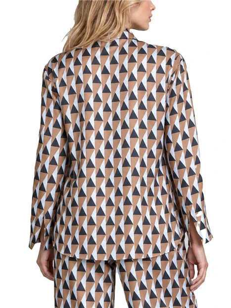 CAMICIA SVASATA IN SETA CON STAMPA ALL OVER DONNA MARRONE