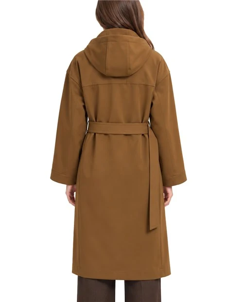 TRENCH MIDI IN TESSUTO TECNICO ANTIGOCCIA CON CAPPUCCIO DONNA MARRONE