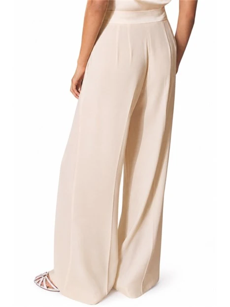 PANTALONI PALAZZO AMPIO IN CRÊPE DI ENVERS SATIN CON PIEGA STIRATA DONNA ROSA