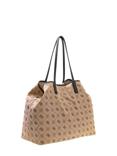 BORSA SHOPPING CON LOGO STAMPATO ALL OVER DONNA BEIGE