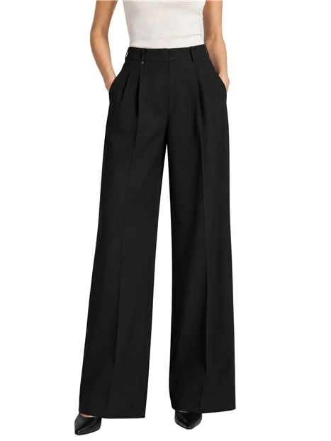 PANTALONI PALAZZO IN TWILL CON PIEGHE DONNA NERO