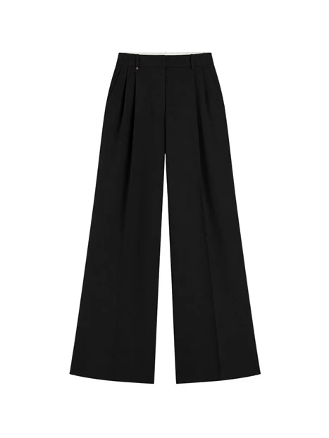 PANTALONI PALAZZO IN TWILL CON PIEGHE DONNA NERO