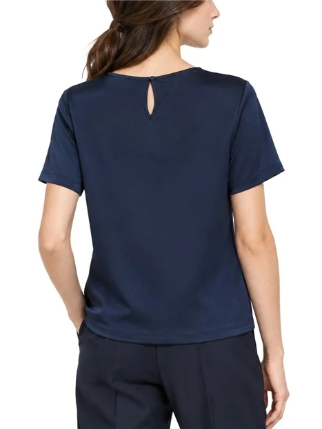 T-SHIRT MANICA CORTA GIROCOLLO IN RASO CON INSERTO SUL RETRO DONNA BLU