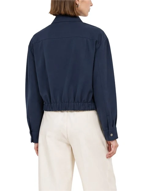 GIACCA CORTA MODELLO BOXY CROP IN PURA LANA DONNA BLU
