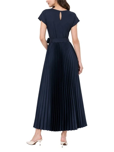 VESTITO LUNGO FIT AND FLARE CON GONNA PLISSÉ DONNA BLU