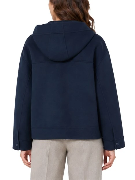 GIACCA CORTA BOXY CROPPED IN LANA CON CAPPUCCIO DONNA BLU