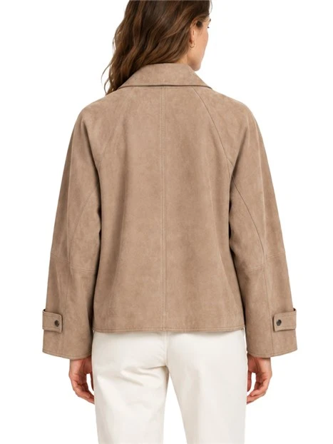 GIACCA IN PELLE SCAMOSCIATA CON TASCHE APPLICATE DONNA BEIGE