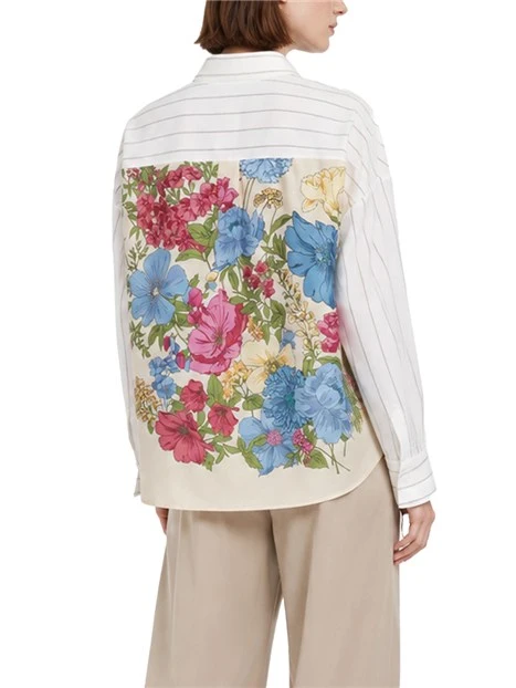 CAMICIA ASIMMETRICA CON INSERTO STAMPATO DONNA BIANCO