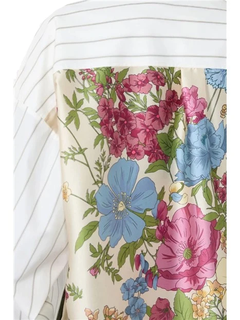 CAMICIA ASIMMETRICA CON INSERTO STAMPATO DONNA BIANCO